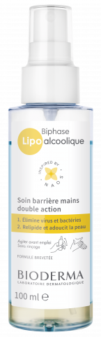 BIODERMA photo produit, Biphase Lipoalcoolique, Spray hydroalcoolique hydratant mains