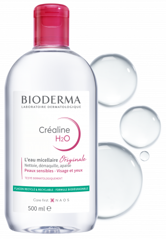 BIODERMA photo produit, Crealine H2O F500ml Pompe inversée  eau micellaire peau sensible