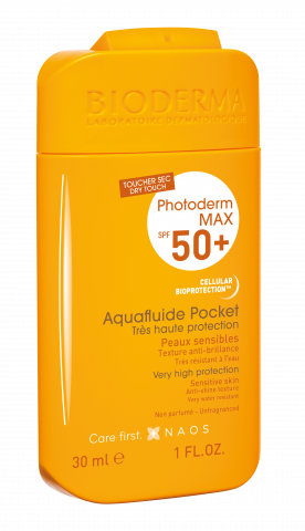 BIODERMA photo produit, Photoderm MAX Aquafluide Pocket SPF 50+ F30ml crème solaire format poche