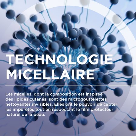 Technologie micellaire. Les micelles, dont la composition est inspirée des lipides cutanés, sont des microgouttelettes nettoyantes invisibles. Elles ont le pouvoir de capter les impuretés tout en respectant le film protecteur naturel de la peau.