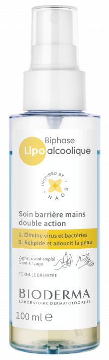 BIODERMA photo produit, Biphase Lipoalcoolique, Spray hydroalcoolique hydratant mains